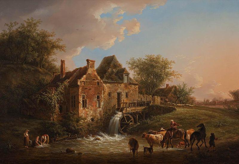 Henri van Assche Landscape with waterfall and farm Germany oil painting art